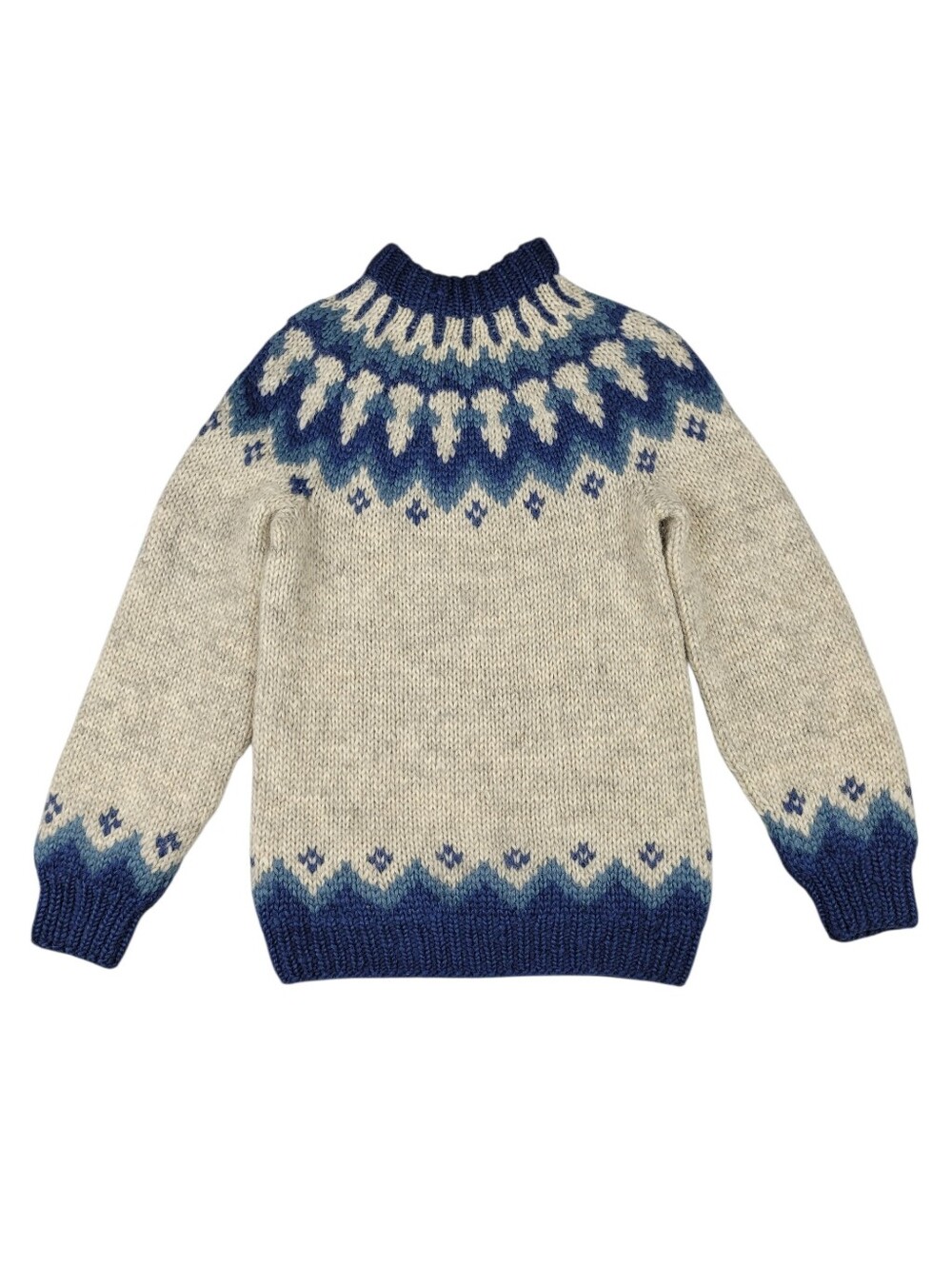 Vintage Alafoss Icewool Hand Knitted Icelandic Sweater Lopapeysa Nordic Blue M